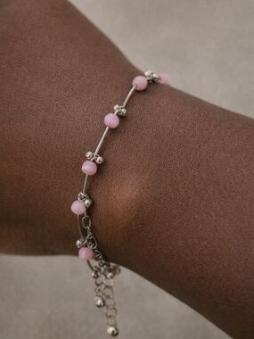 Sterling Silver Pink Bead Link Bracelet